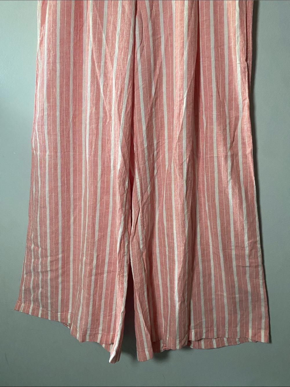 Aerie Pool-To-Party Linen Blend High Waisted Trouser Large Coral White Stripe - Picture 5 of 15